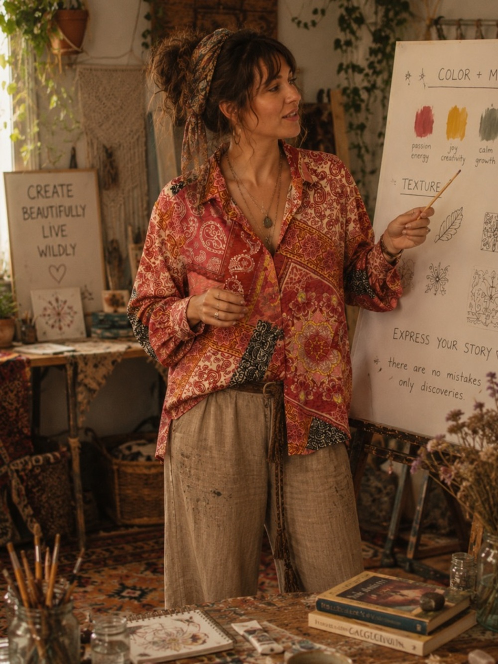 David Cline SM Patchwork print top, bohemian, artsy, hippie, Indie, casual, zen